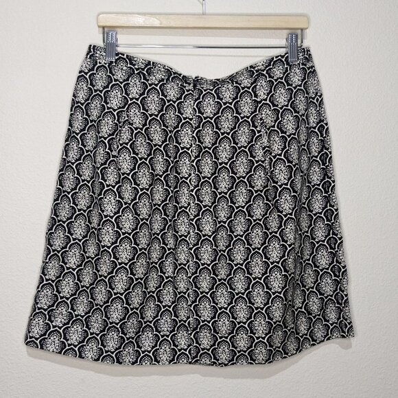 LOFT  Brocade Linen Skirt Womens Size 8 Pleated Print Mini Black - Picture 2 of 5